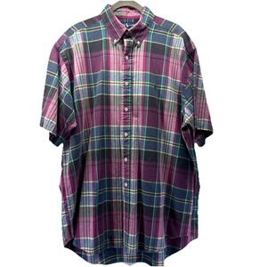 Ralph Lauren Mens Blake Shirt Sz Large Oxford Short Sleeve Plaid Green Pink Blue